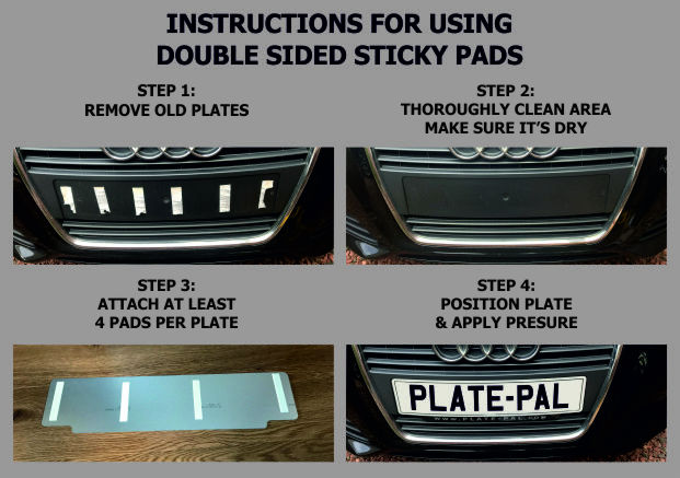 Using Sticky Pads to fit number plates to vehicle